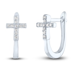 Diamond Cross Hoop Earrings 1/10 ct tw Round-cut Sterling Silver