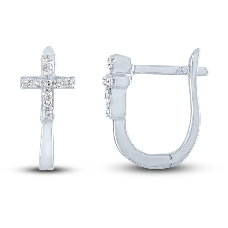 Main Image 2 of Diamond Cross Hoop Earrings 1/10 ct tw Round-cut Sterling Silver