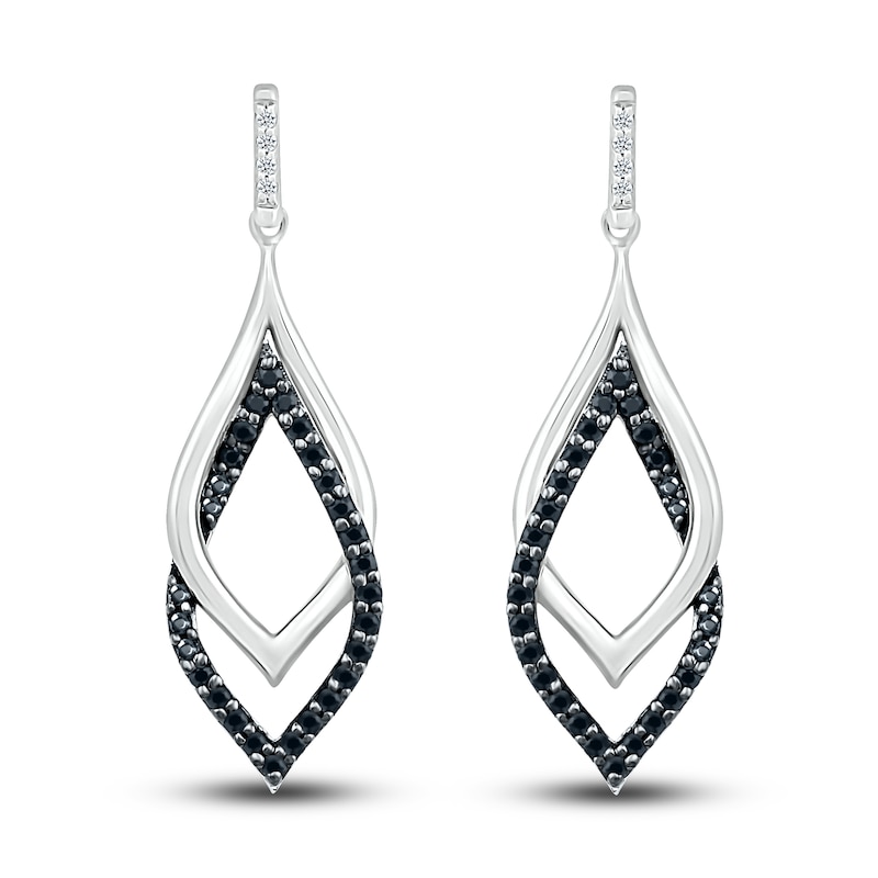 Black & White Diamond Dangle Earrings 1/4 ct tw Round-cut Sterling Silver