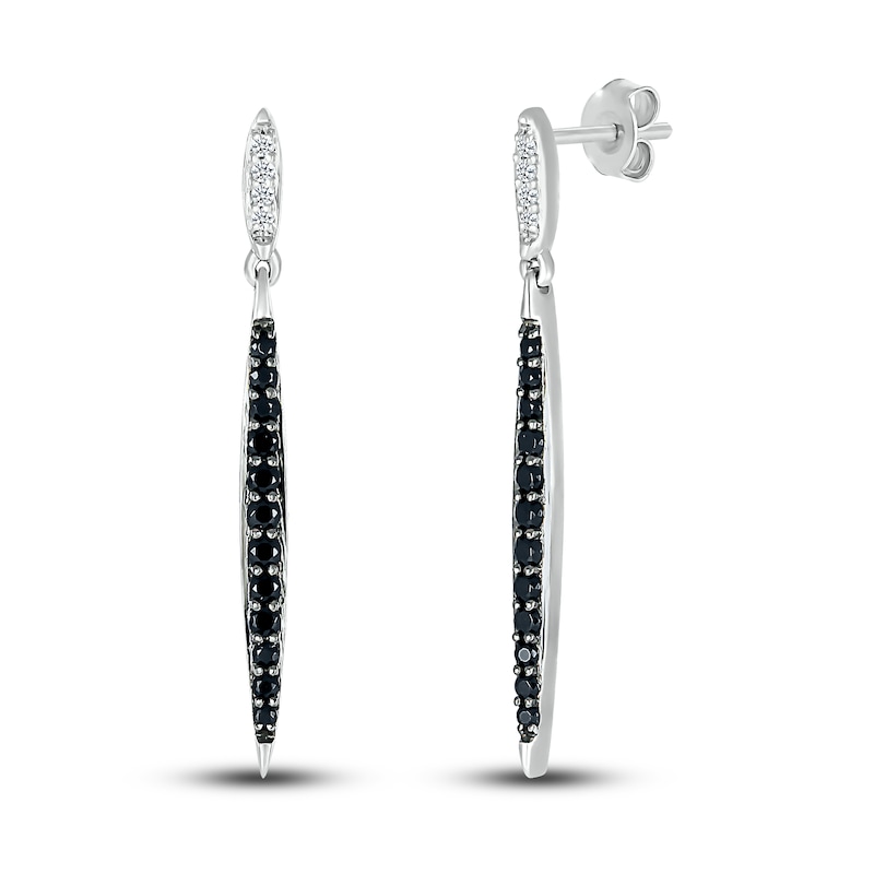 Main Image 1 of Black & White Diamond Dangle Earrings 1/4 ct tw Round-cut Sterling Silver