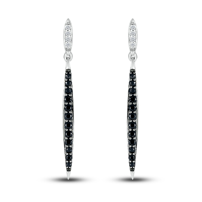 Main Image 2 of Black & White Diamond Dangle Earrings 1/4 ct tw Round-cut Sterling Silver