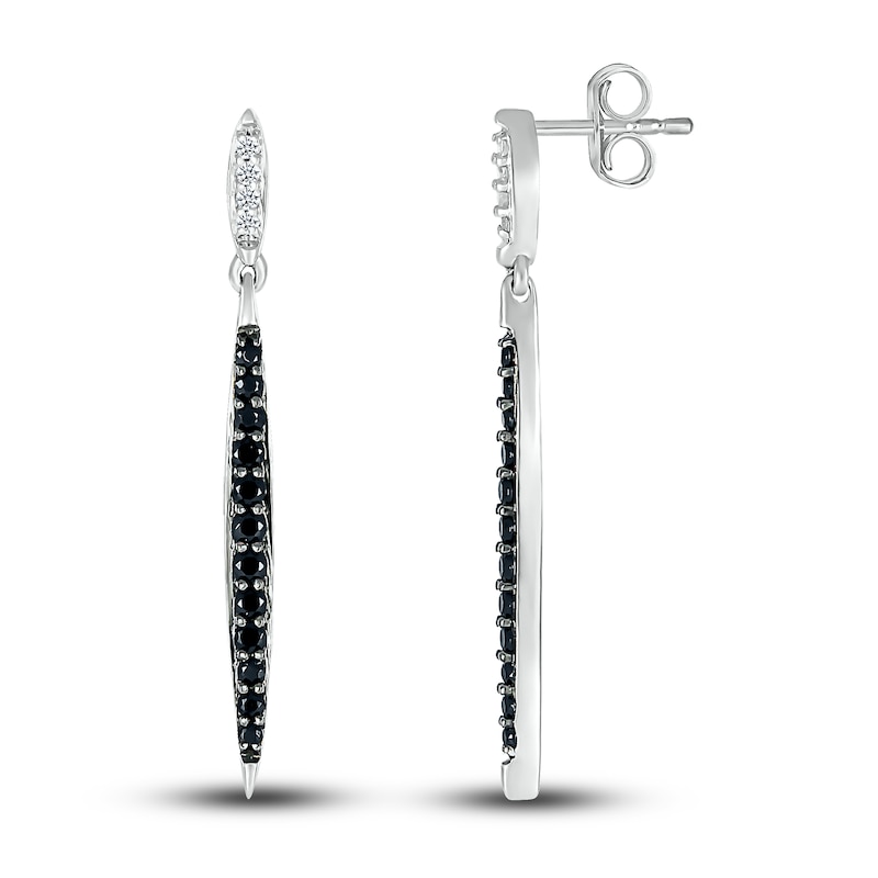 Main Image 3 of Black & White Diamond Dangle Earrings 1/4 ct tw Round-cut Sterling Silver