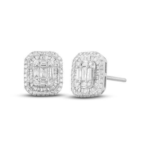 Diamond Earrings 3/4 ct tw Baguette & Round-cut 10K White Gold