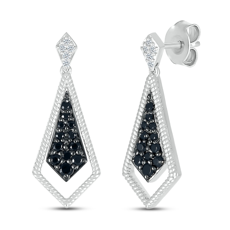 Main Image 1 of Black & White Diamond Dangle Earrings 1/3 ct tw Round-cut Sterling Silver