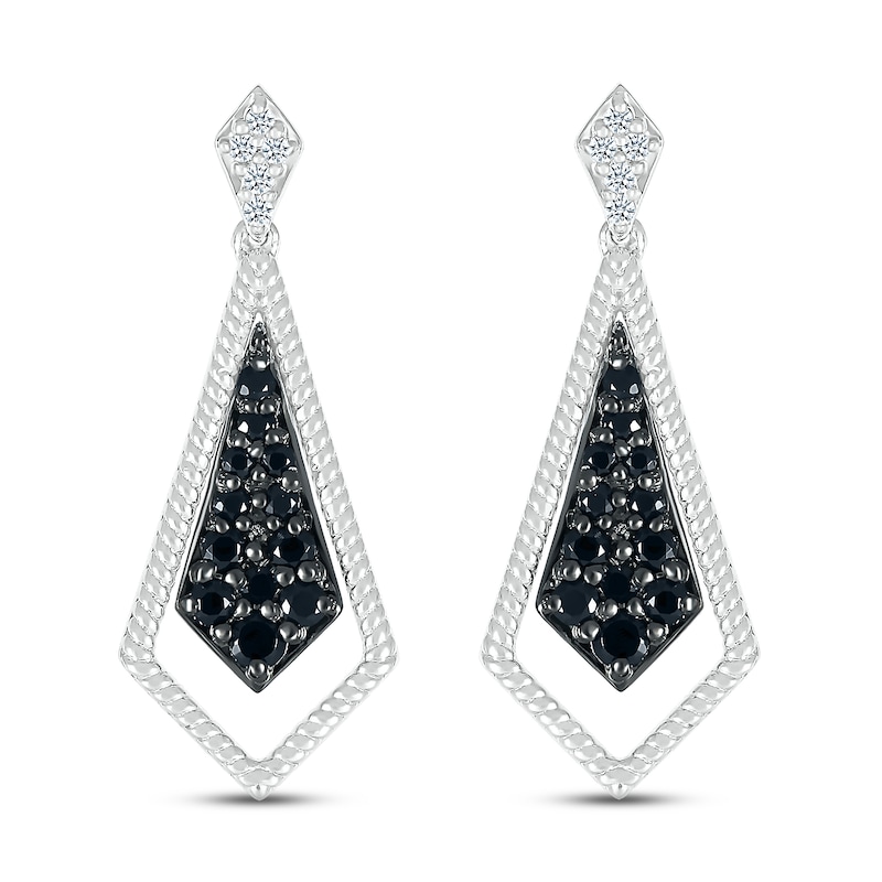 Main Image 2 of Black & White Diamond Dangle Earrings 1/3 ct tw Round-cut Sterling Silver