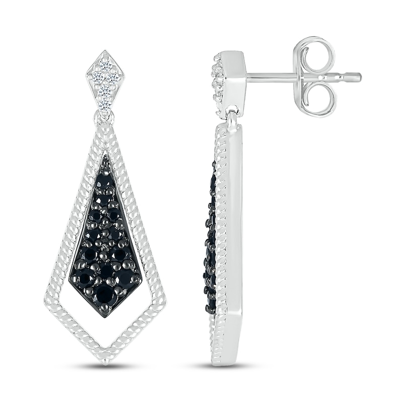 Main Image 3 of Black & White Diamond Dangle Earrings 1/3 ct tw Round-cut Sterling Silver