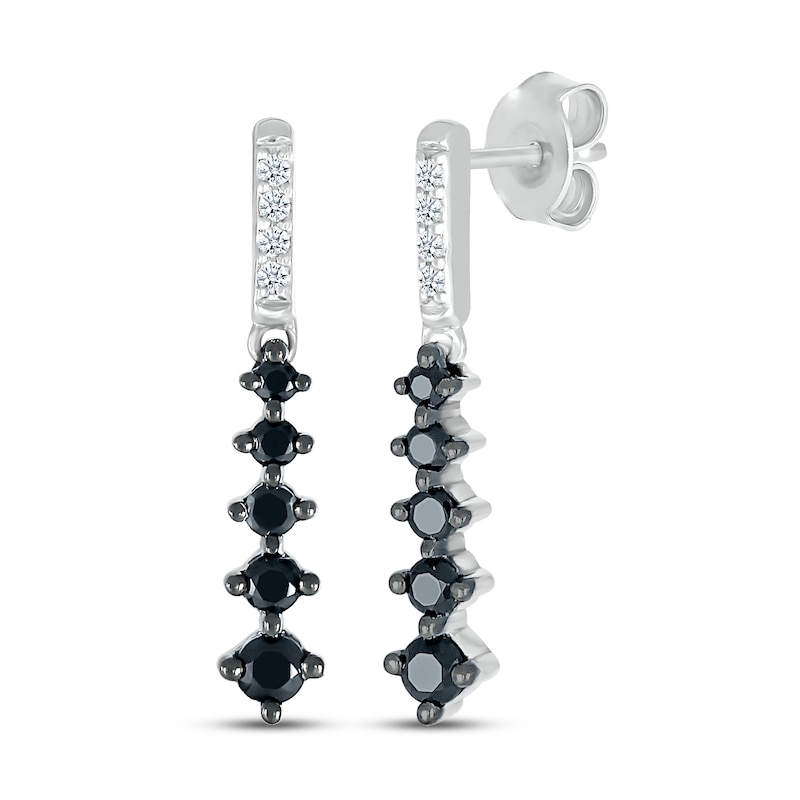 Main Image 1 of Black & White Diamond Earrings 1/3 ct tw Round-cut 10K White Gold