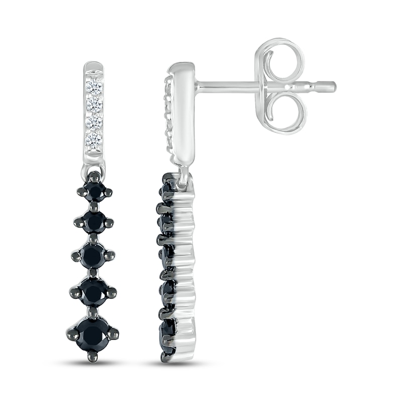 Main Image 3 of Black & White Diamond Earrings 1/3 ct tw Round-cut 10K White Gold