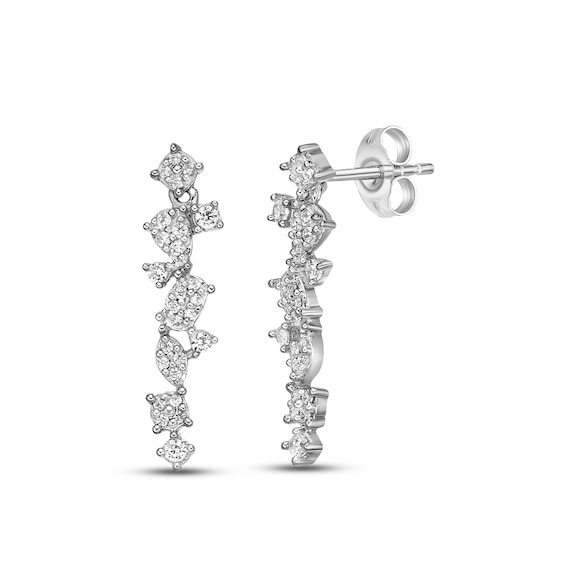 Diamond Dangle Earrings 1/4 ct tw Round-cut Sterling Silver