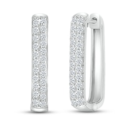 Diamond Paperclip Two-Row Hoop Earrings 1 ct tw Round-cut 10K White Gold