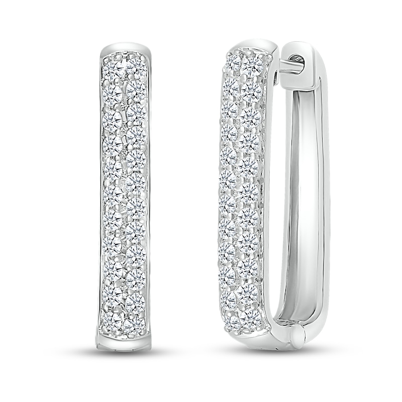 Main Image 1 of Diamond Paperclip Two-Row Hoop Earrings 1 ct tw Round-cut 10K White Gold