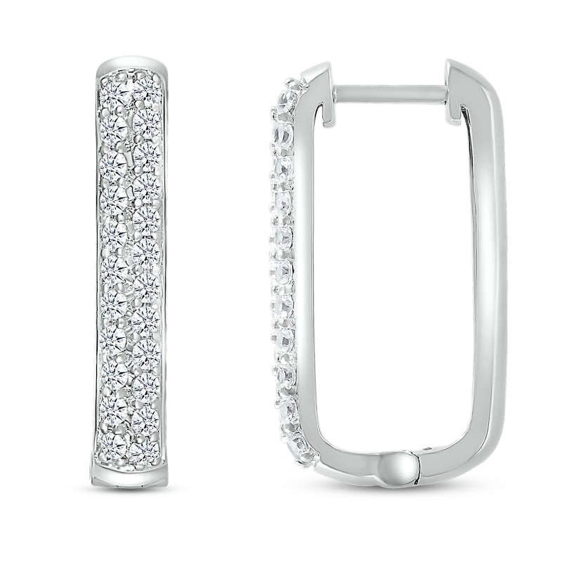 Main Image 3 of Diamond Paperclip Two-Row Hoop Earrings 1 ct tw Round-cut 10K White Gold