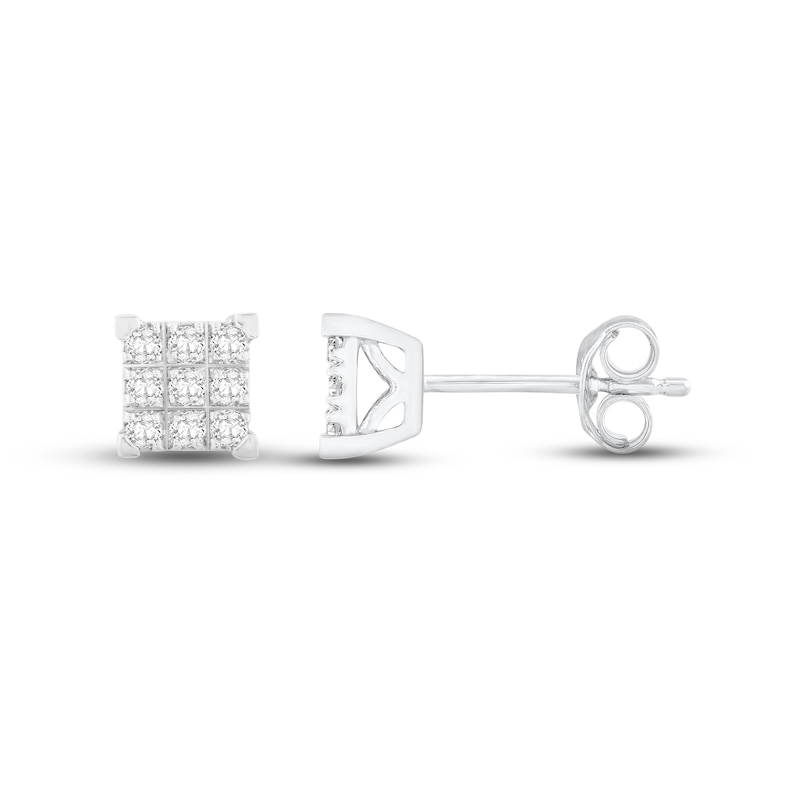 Main Image 2 of Diamond Square Earrings 1/4 ct tw Round-cut 10K White Gold