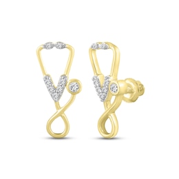 Diamond Stethoscope Earrings 1/10 ct tw Round-cut 10K Yellow Gold