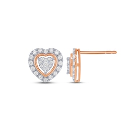 Multi-Diamond Heart Earrings 1/2 ct tw Round-cut 10K Two-Tone Gold