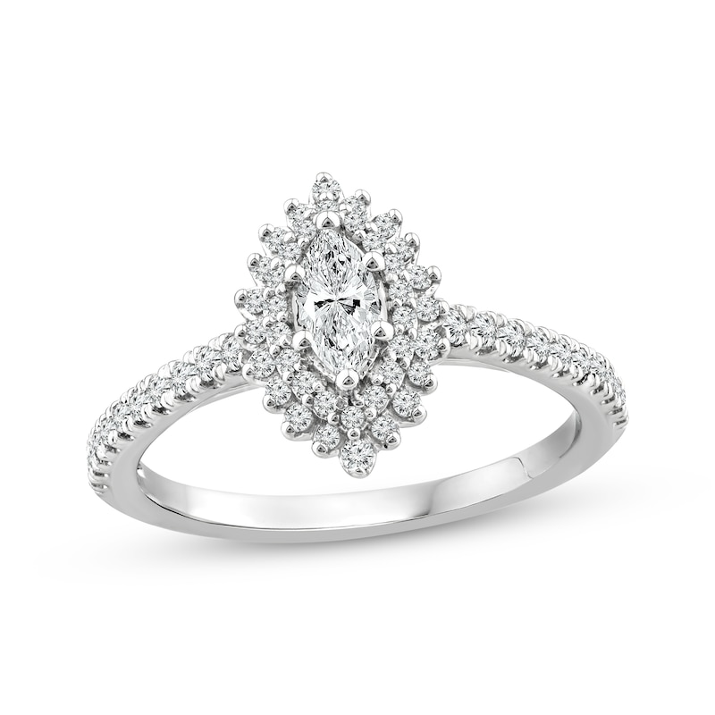 Main Image 1 of Marquise-Cut Diamond Engagement Ring 5/8 ct tw 14K White Gold