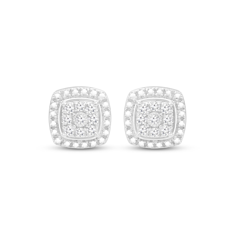 Main Image 2 of Round-Cut Diamond Cushion-Shaped Stud Earrings 1/4 ct tw 10K White Gold