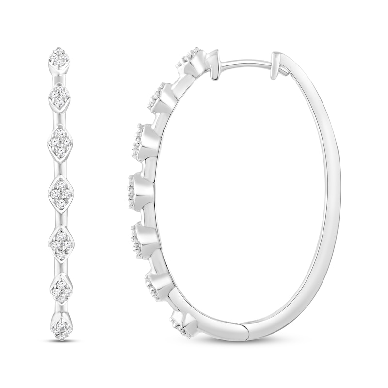 Main Image 1 of Round-Cut Diamond Hoop Earrings 1/4 ct tw 10K White Gold