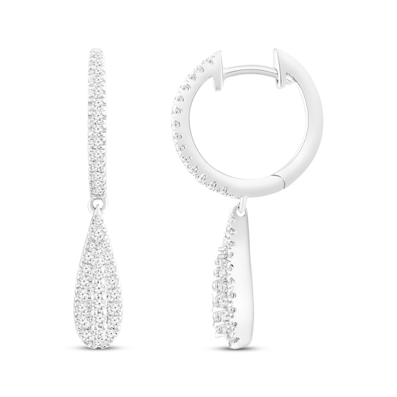 Round-Cut Multi-Diamond Pear-Shaped Drop Hoop Earrings 1/3 ct tw 10K White Gold