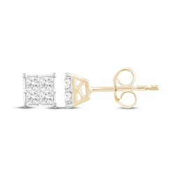 Princess-Cut Multi-Diamond Stud Earrings 1 ct tw 10K Yellow Gold