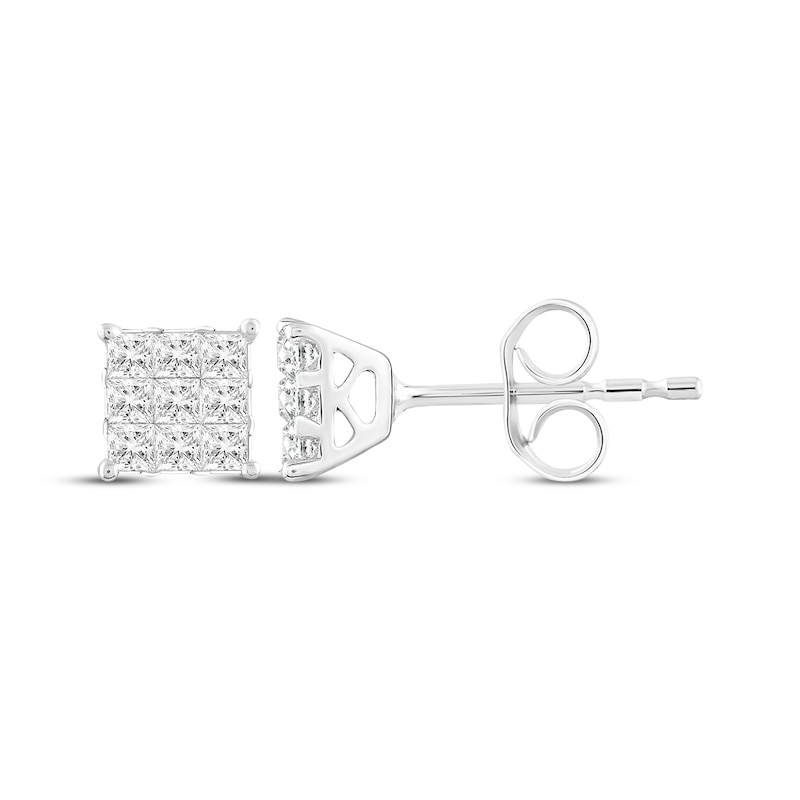 Main Image 1 of Princess-Cut Multi-Diamond Stud Earrings 1/4 ct tw 10K White Gold