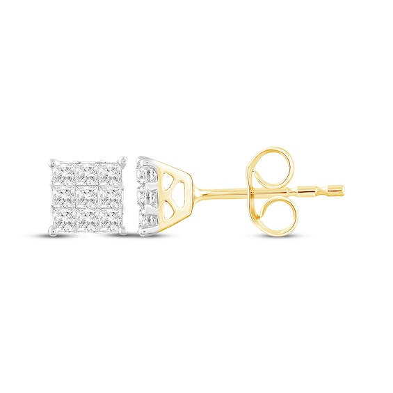 Princess-Cut Multi-Diamond Center Stud Earrings 1/4 ct tw 10K Yellow Gold