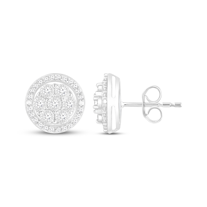 Main Image 1 of Round-Cut Multi-Diamond Stud Earrings 1/4 ct tw 10K White Gold