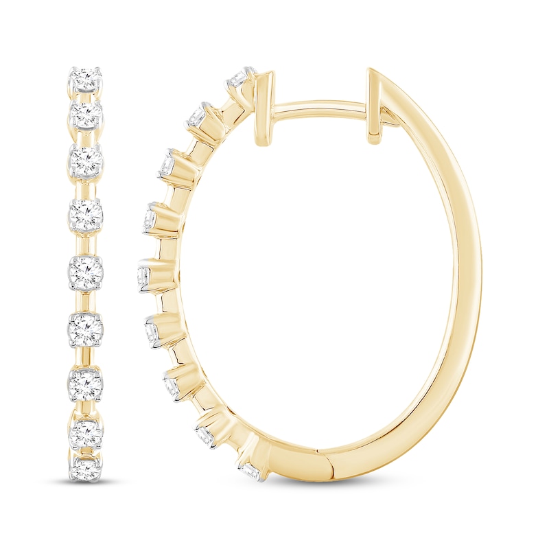 Main Image 1 of Round-Cut Diamond Hoop Earrings 1/3 ct tw 10K Yellow Gold