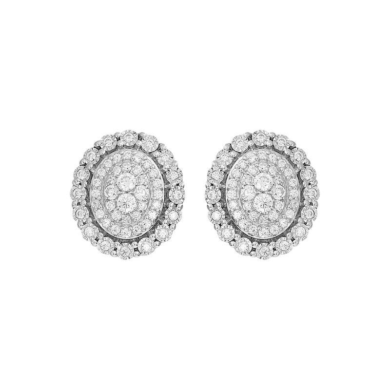 Main Image 2 of Round-Cut Multi-Diamond Center Oval-Shaped Stud Earrings 1/2 ct tw 10K White Gold