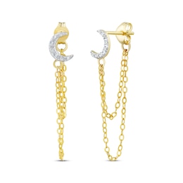 Round-Cut Diamond Moon & Chain Drop Front-Back Earrings 1/20 ct tw 10K Yellow Gold