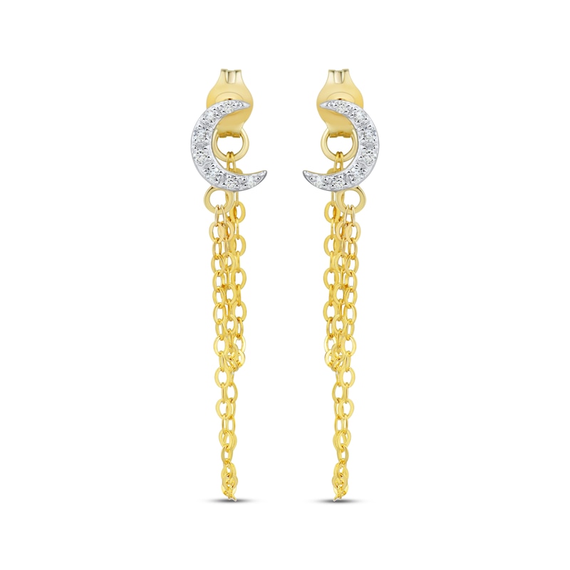 Main Image 2 of Round-Cut Diamond Moon & Chain Drop Front-Back Earrings 1/20 ct tw 10K Yellow Gold