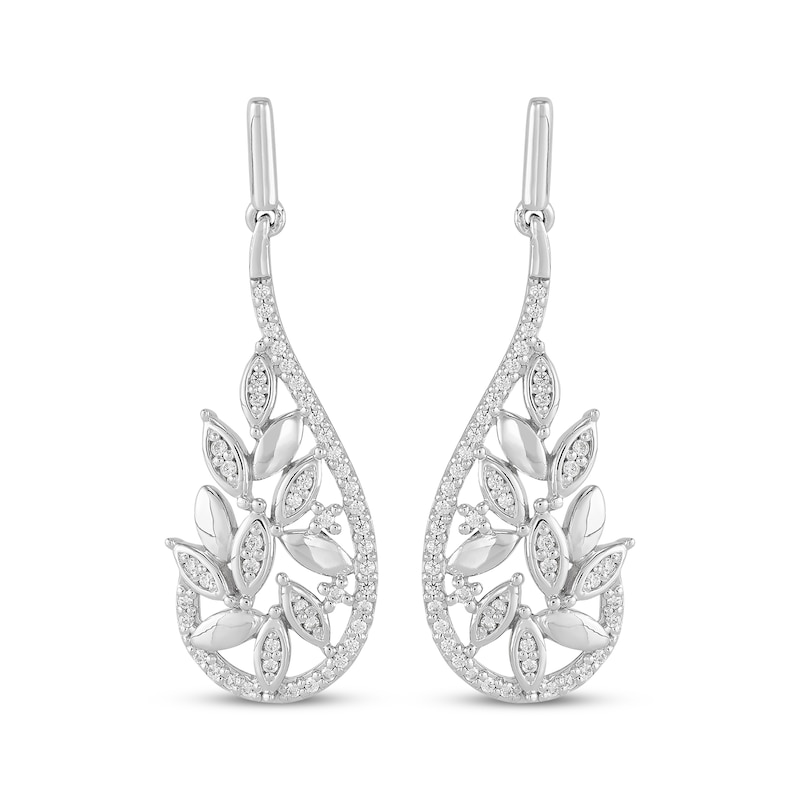 Main Image 2 of Round-Cut Diamond Leaf & Vine Drop Earrings 1/4 ct tw Sterling Silver