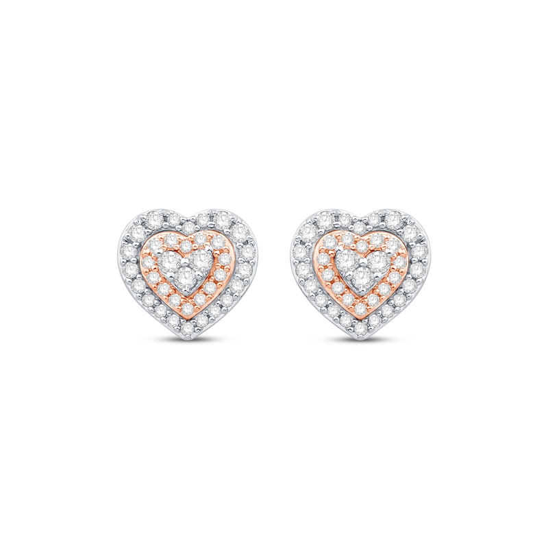 Main Image 2 of Round-Cut Diamond Heart Stud Earrings 1/3 ct tw 10K Two-Tone Gold