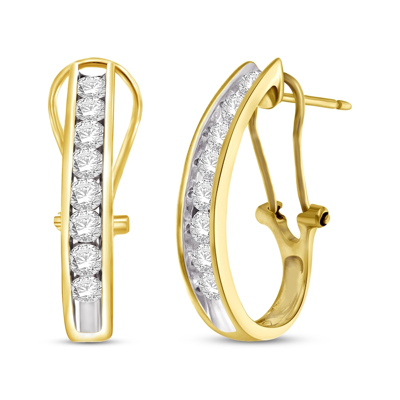 Round-Cut Diamond Oval Hoop Earrings 1 ct tw 10K Yellow Gold | Kay Outlet