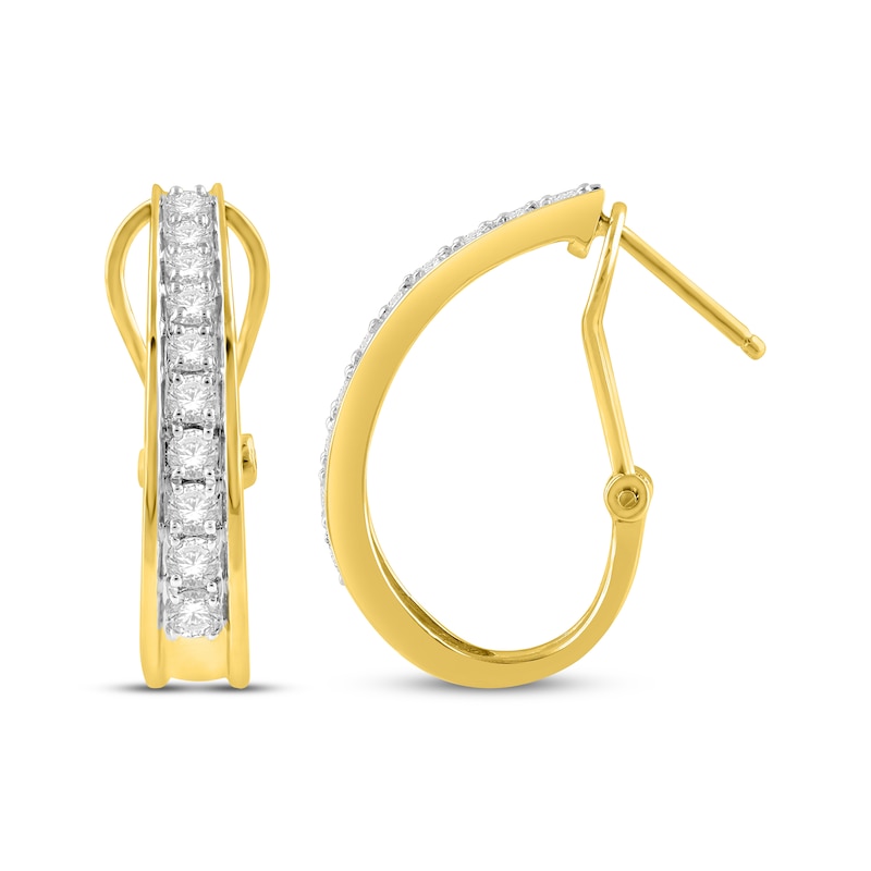 Round-Cut Diamond Oval Hoop Earrings 1 ct tw 10K Yellow Gold | Kay Outlet