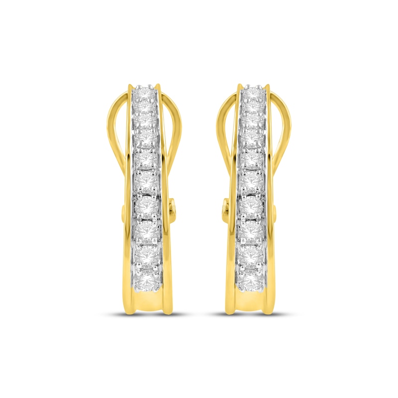 Round-Cut Diamond Oval Hoop Earrings 1 ct tw 10K Yellow Gold