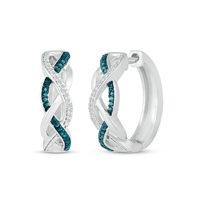 Main Image 1 of Blue & White Diamond Wavy Twist Hoop Earrings 1/6 ct tw Sterling Silver