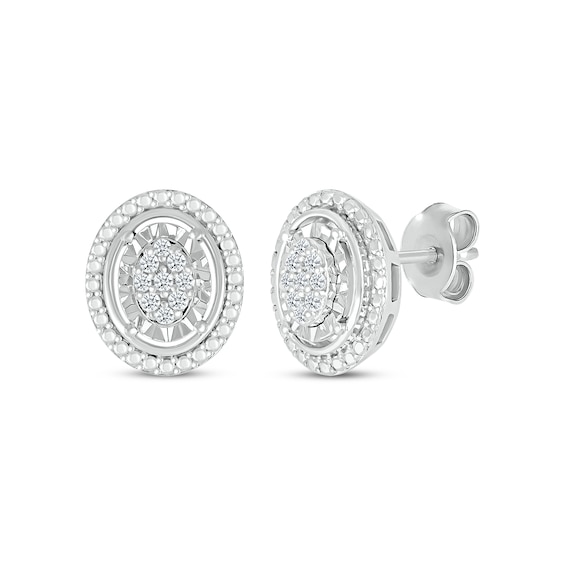Multi-Diamond Center Oval-Shaped Stud Earrings 1/10 ct tw Sterling Silver