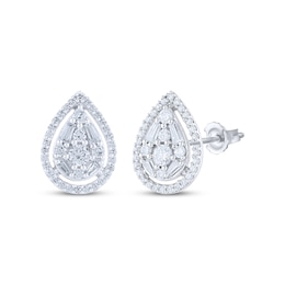 Baguette & Round-Cut Diamond Teardrop Stud Earrings 1/2 ct tw 10K White Gold