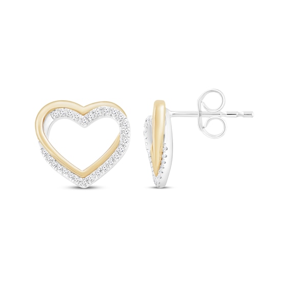 Diamond Double Heart Earrings 1/5 ct tw 10K Two-Tone Gold