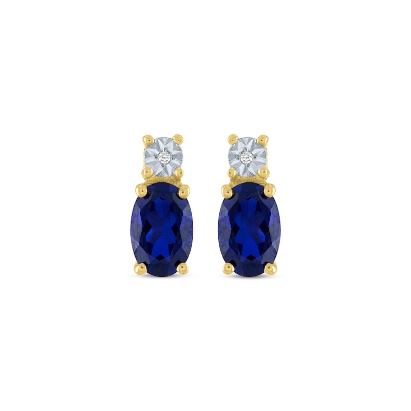 Oval-Cut Blue Lab-Created Sapphire & Diamond Accent Earrings 10K Yellow ...