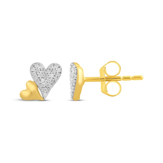 Diamond Sculpted Hearts Stud Earrings 1/10 ct tw 10K Yellow Gold