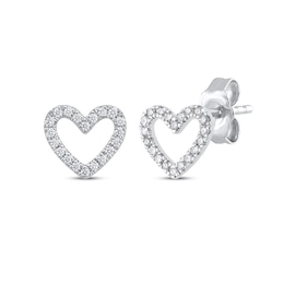 Diamond Open Heart Stud Earrings 1/8 ct tw 10K White Gold