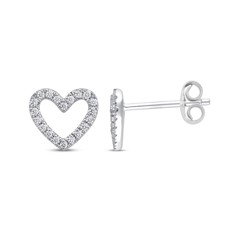 Diamond Open Heart Stud Earrings 1/8 ct tw 10K White Gold