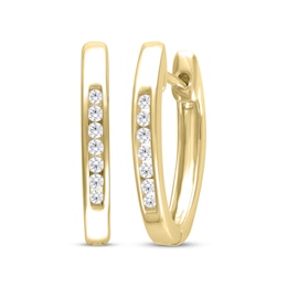 Diamond Channel Hoop Earrings 1/10 ct tw 10K Yellow Gold