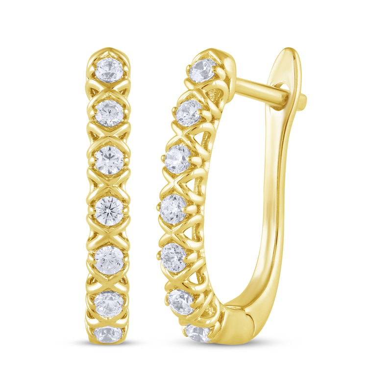 Main Image 1 of Diamond X Hoop Earrings 1/4 ct tw 10K Yellow Gold