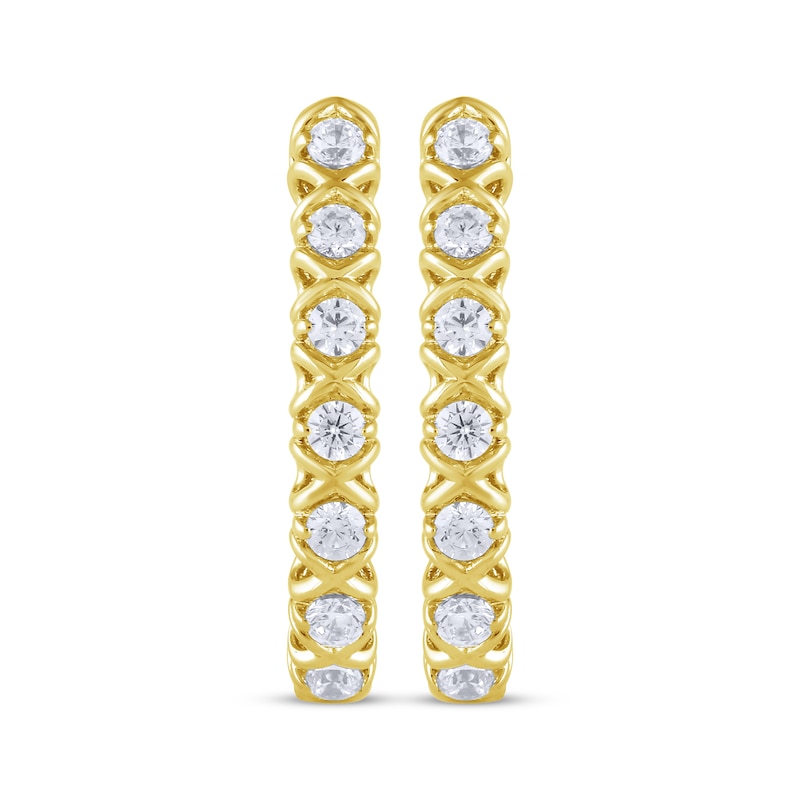 Main Image 2 of Diamond X Hoop Earrings 1/4 ct tw 10K Yellow Gold