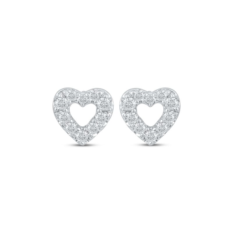 Diamond Open Heart Stud Earrings 1/6 ct tw 10K White Gold