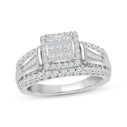 Princess-Cut Multi-Diamond Center Engagement Ring 1 ct tw 10K White Gold