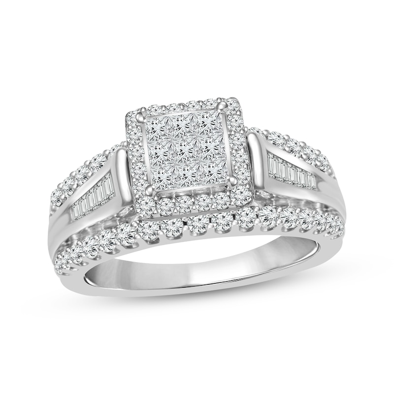 Main Image 1 of Princess-Cut Multi-Diamond Center Engagement Ring 1 ct tw 10K White Gold